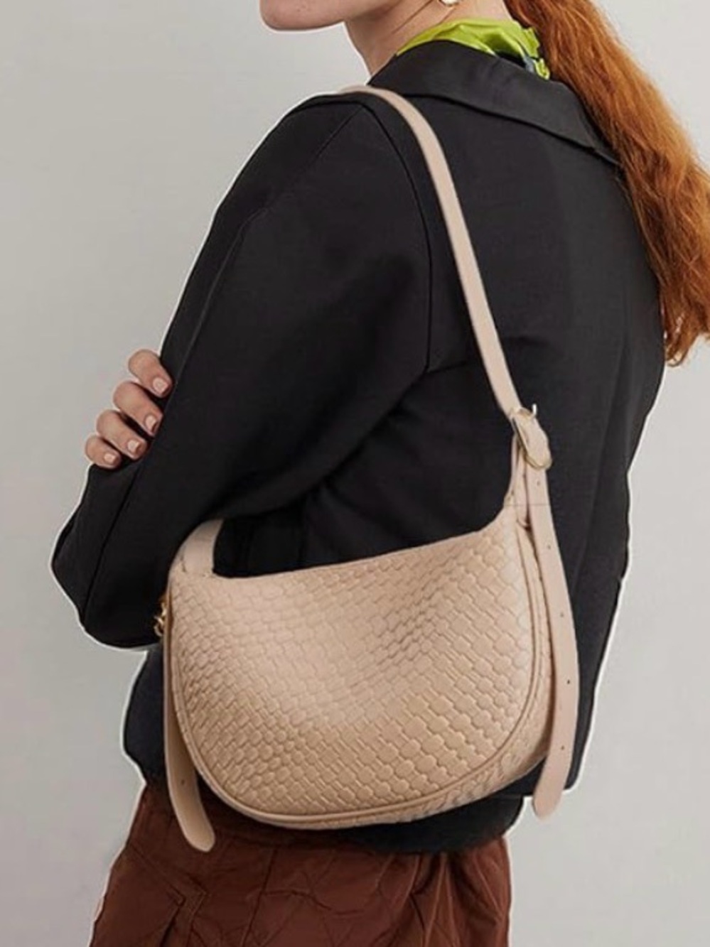 BOSTANTEN Woven Crescent Shoulder Crossbody Bag Beige